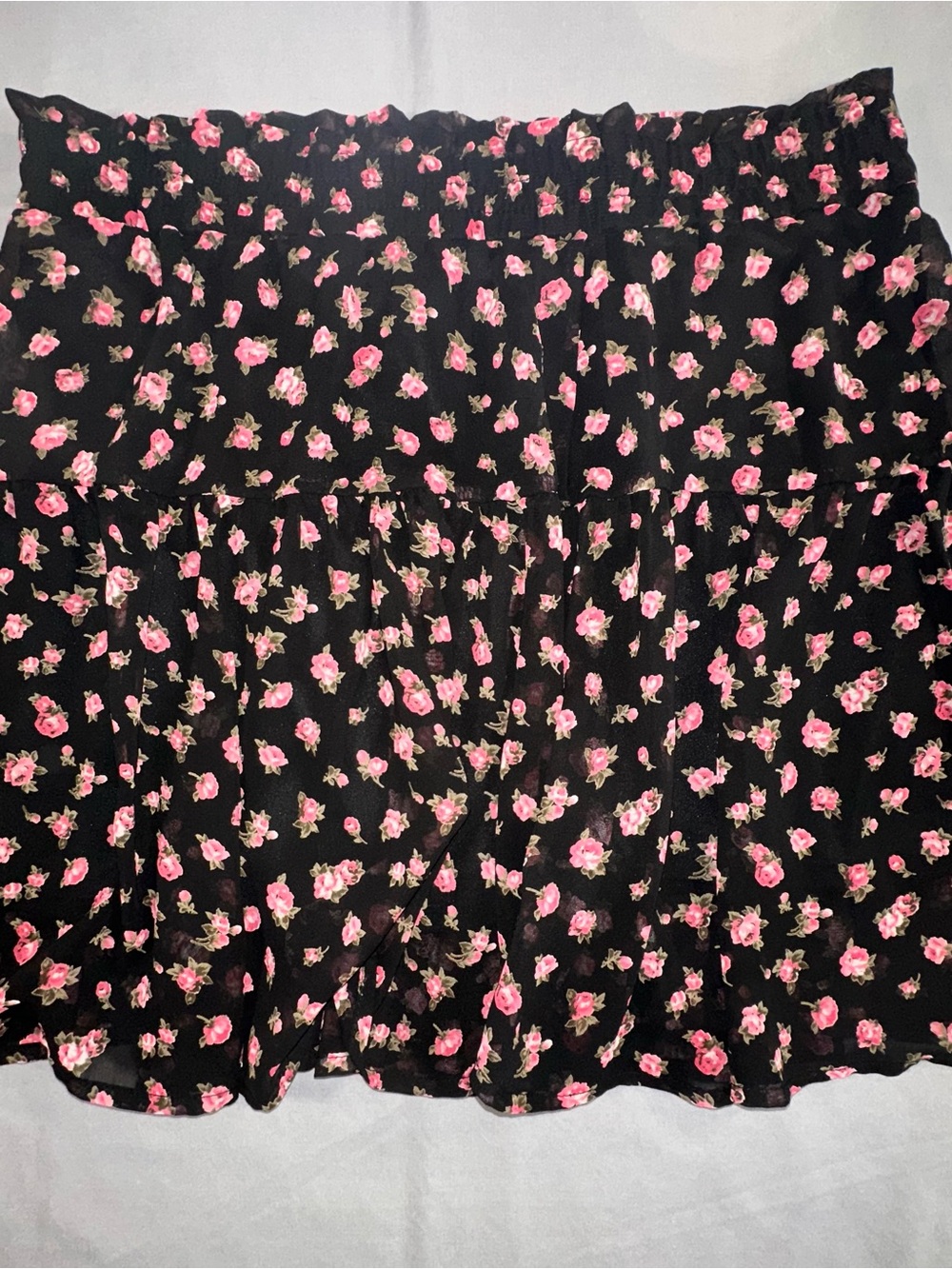 Black Floral Skirt w Pink Roses baby doll cottage core, dark fairy whimsical